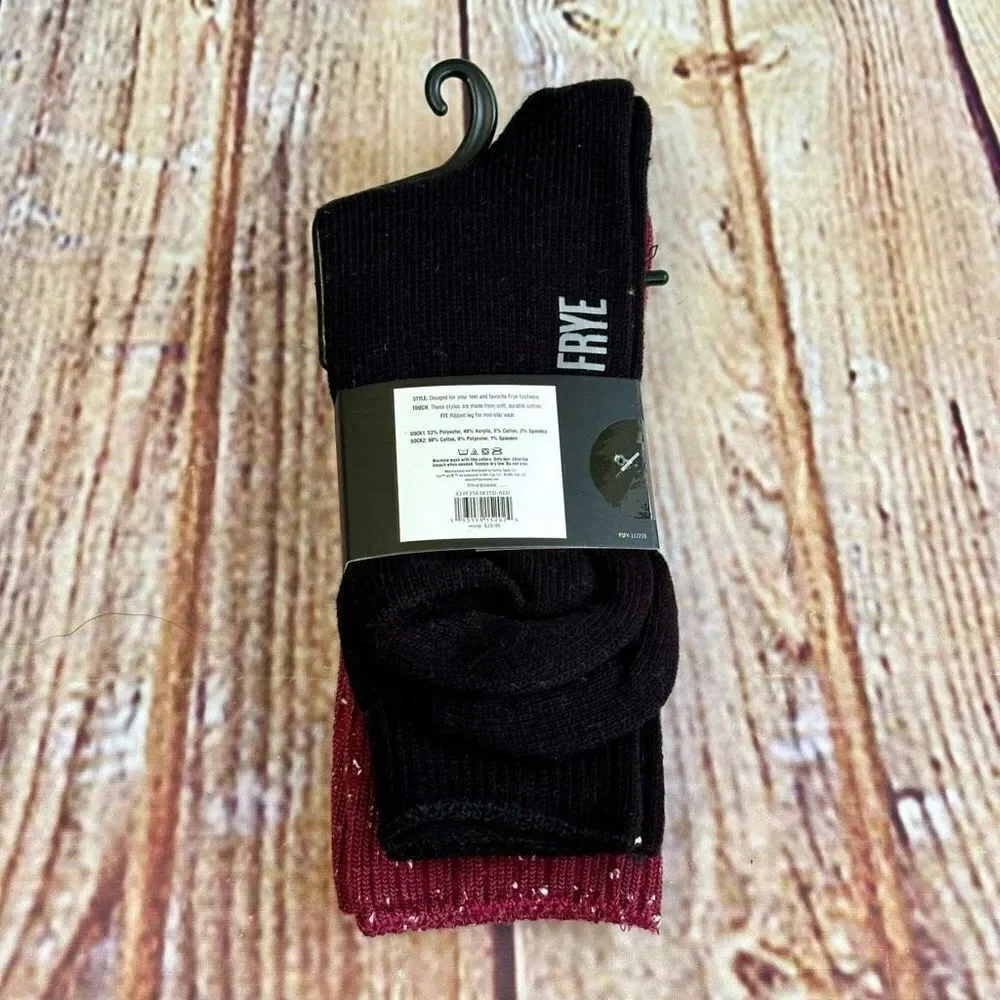 Frye Everyday Boot Socks 2 Pack Pairs Red Speckled Black Ribbed NWT - Picture 4 of 5